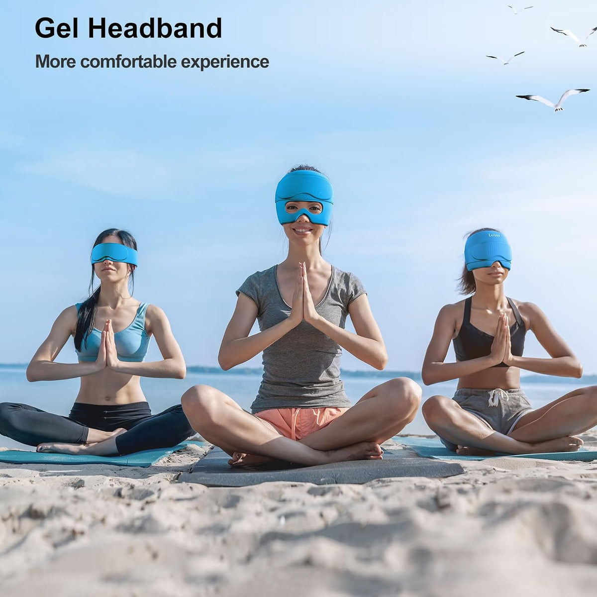 2 in 1 Migraine Relief Cap with Gel Eye Mask, Headache Relief Cap Ice Head Wrap Hot and Cold Therapy Hat Gift for Women for Headache Puffy Eyes Sinus and Tension Stress Relief (Light Purple)