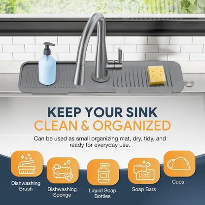 14.6” Silicone Faucet Mat For Kitchen Sink, Kitchen Sink Splash Guard Behind Faucet, Kitchen Faucet Mat For Kitchen Sink, Kitchen Sink Faucet Mat Splash Guard and Sink Water Splash Guard (Gray)