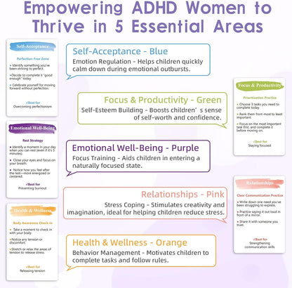 ADHD Coping Skills for Adults Teens | Therapy Tools Cards for Women | ADHD Activity Flashcards to Improve Productivity | Executive Functioning Mindset & Mindfulness Cards