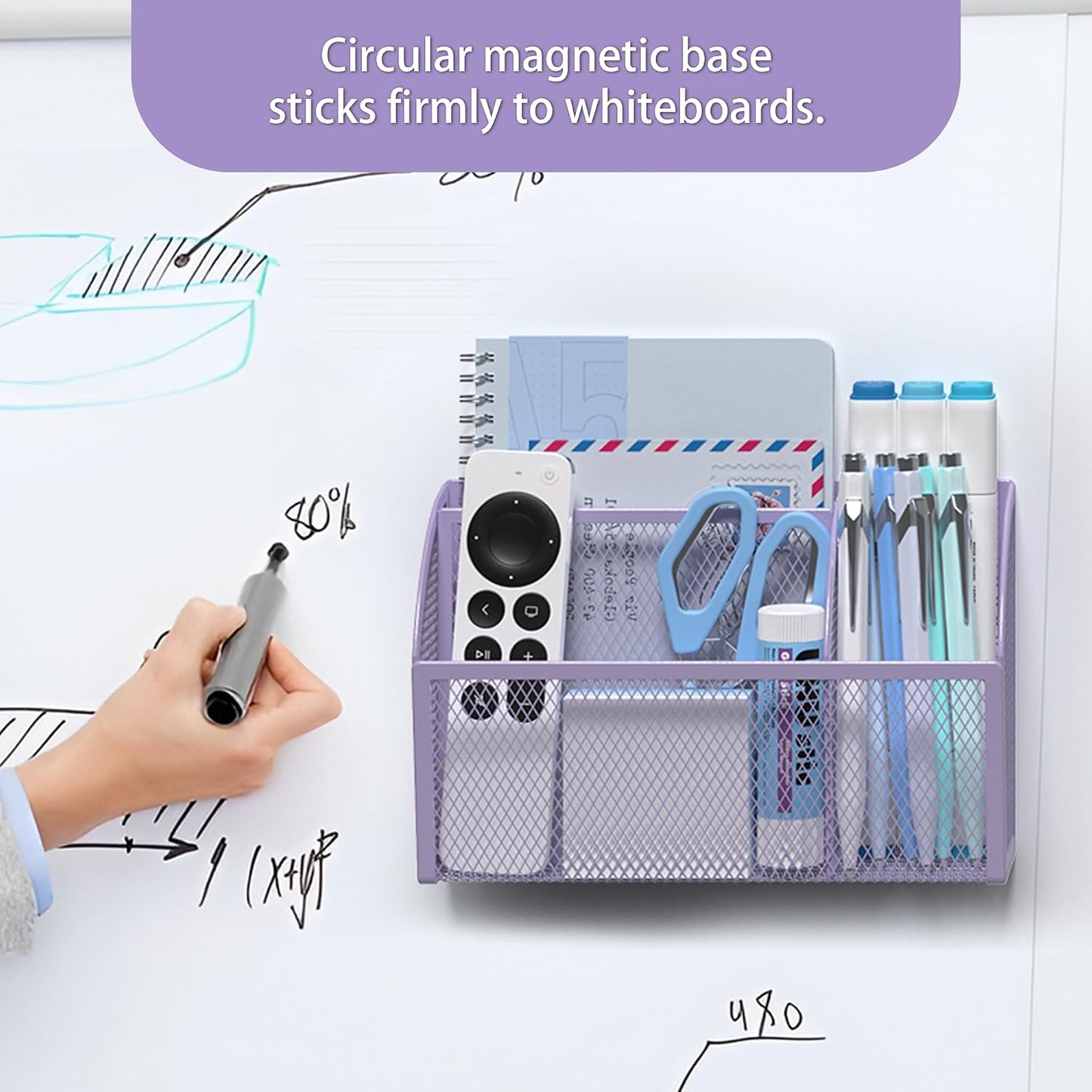 YINGHUA 3 Compartment Magnetic Metal Mesh Pen Holder, Black Desk Caddy | Perfect magnetic organizer for locker, whiteboard, refrigerator, or office. Easily holds pens and accessories