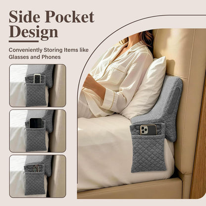 JZHLLA Triangle Bed Gap Filler King, Prevent Items from Falling | High Density Foam Headboard Gap Filler Pillow with 2 PCS Pockets and Removable Washable Cover Grey