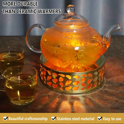 Teapot Warmer, Stainless Steel Tea Warmer with Candle Holder, Candle Heater for Heating Tea, Coffee and Milk, Universal Teapot Heater