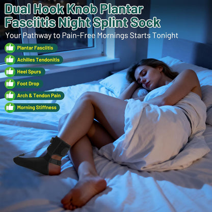 Plantar Fasciitis Night Splint Sock - Hook Knob Adjustment Extended Support Plate with Massage Ball - Relief for Plantar Fasciitis Heel Pain Achilles Tendonitis - Secure Fit for Men Women Black Small