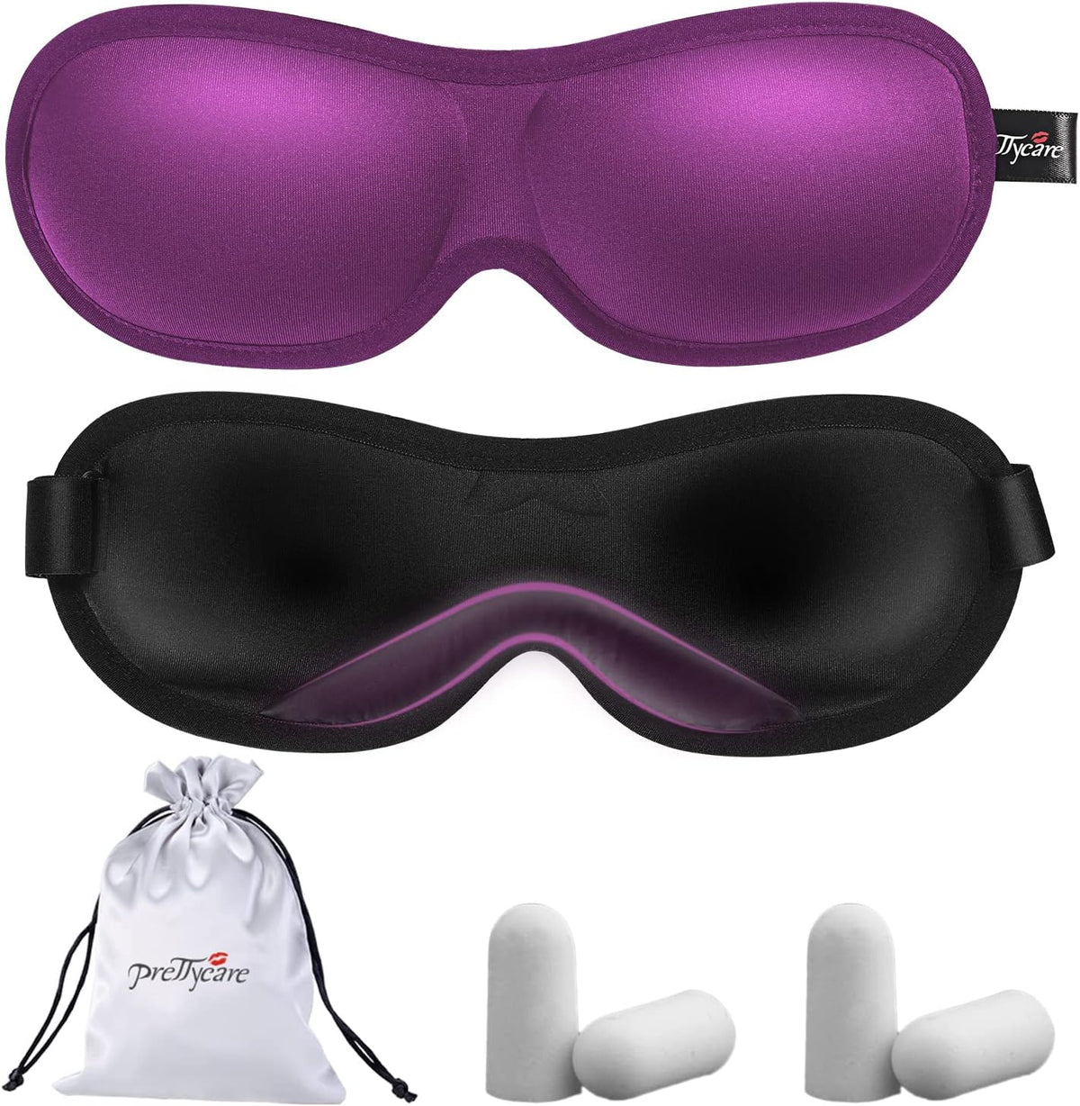 PrettyCare 3D Sleep Mask 2 Pack,Eye Mask for Side Sleeper 3D Contoured Sleeping Mask Blackout Out for Men- Blindfold Airplane with Ear Plugs, Night Masks with Travel Bag (Black&Blue)
