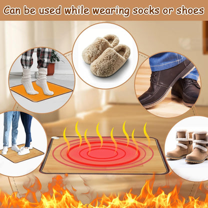 QOUBAI PVC 110V Heated Floor Mat Heater for Foot Warmer Under Desk 22 x 20 Inch Electric Heating Pad Energy Saving Carpet Pad Indoor Floor Heated Rug for Home Office Bathroom House Gray