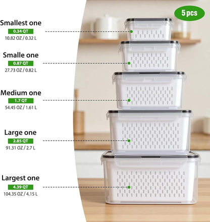 8 PCS Fruit Storage Containers for Fridge, Leakproof Produce Containers | For Fridge with Removable Colander, Microwave/Dishwasher Safe Fruit Washing Bowl Keep Fruits, Vegetables, Berry Fresh longer