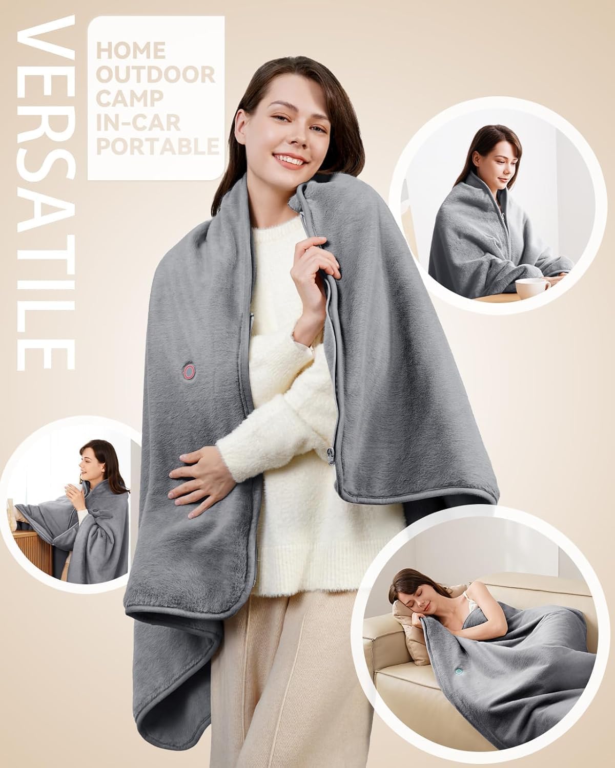 Cordless Heated Blanket (Battery Pack Not Included) - Battery Operated Heated Blanket Rechargeable USB Powered Heated Throw Blanket