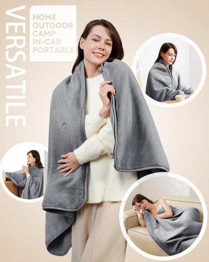 Cordless Heated Blanket (Battery Pack Not Included) - Battery Operated Heated Blanket Rechargeable USB Powered Heated Throw Blanket