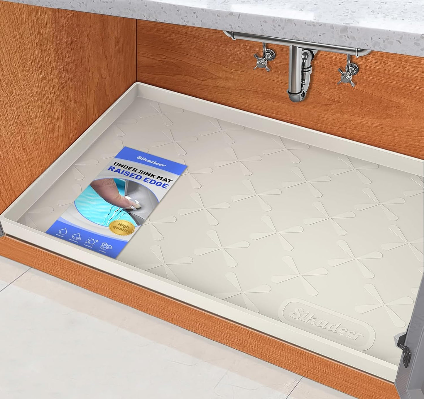 Waterproof Under Sink Mat 34" x 22", Silicone Mat Kitchen liner | BPA-Free Silicone Tray with Raised Lip Protect Cabinets from Leaks, Versatile Home Organizer for Bathroom, Pets, Boots, Floor