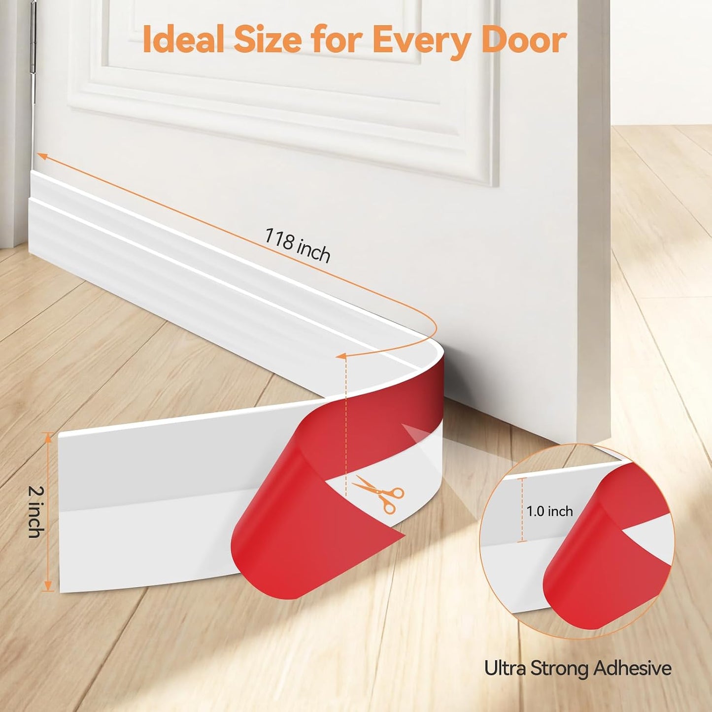 Ohuhu Door Draft Stopper, 1" Wide Adhesive Weather Stripping Seal, 39" | self-adhesive silicone, for interior exterior doors, 3-layer soundproof, save energy, blocks drafts, noise, light, dust, bugs