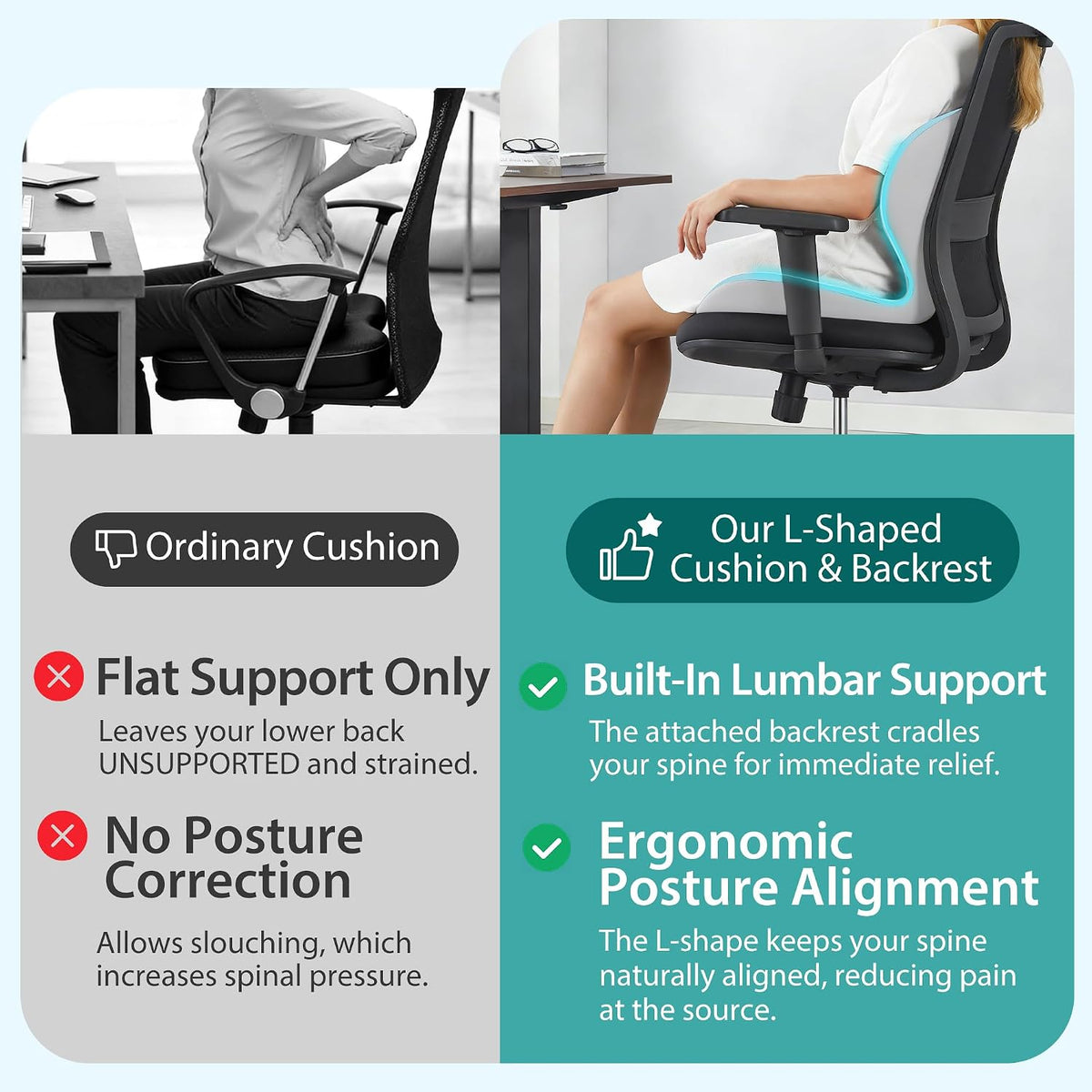 Seat Cushion for Office Chair, Ergonomic Cushion with Lumbar Support Pillow