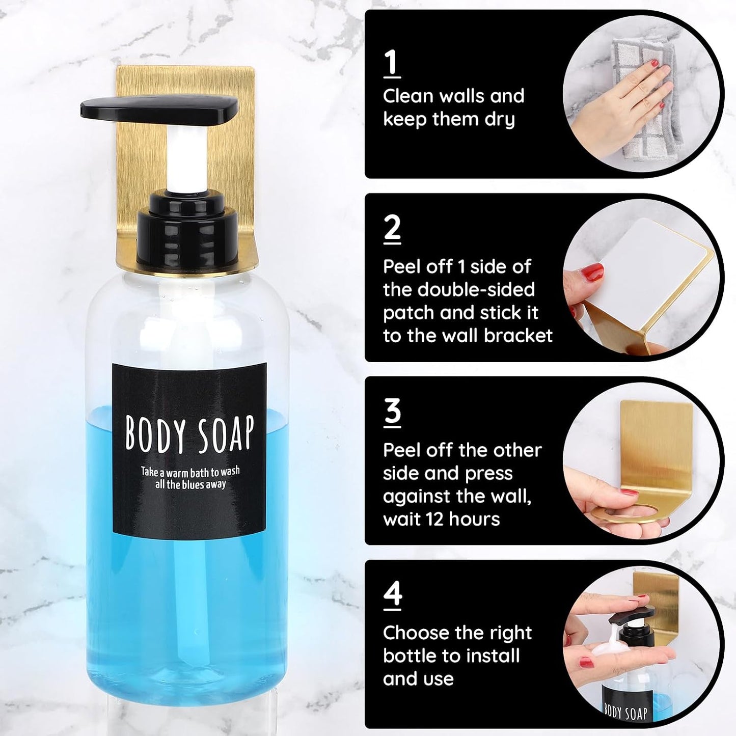 Segbeauty Stainless Adhesive Shampoo Bottle Holder, Dia 1.3inch 3.3cm Non-Drill Soap Dispenser Holder Set Silver, 3pcs Rustproof Shampoo Holder for Shower, Bottle Wall Mounted Rack for Toilet Kitchen