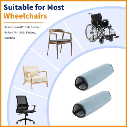 Wheelchair Armrest Covers (Pair)-Memory Foam Wheelchair armrest Pads Wicking Washable Non Slip Arm Rest Cover Cushion Pad for wheelchairs Office Chairs armchairs (Blue-Gray)