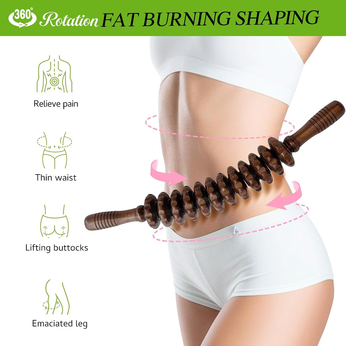 Wooden Massager Handheld Roller Trigger Point Massager Stick for Fascia, Cellulite, Muscle & Abdomen , Body Therapy Massager, Muscle Belly Relief Tool…