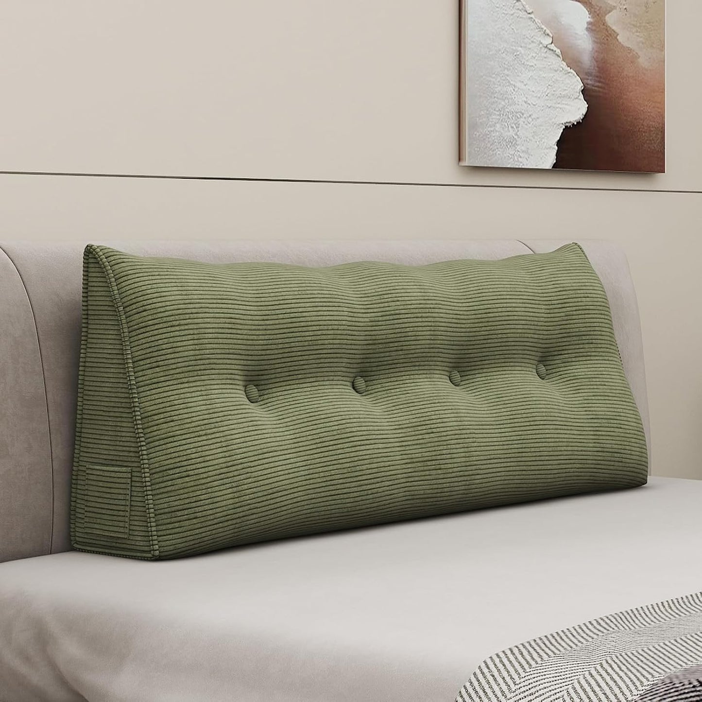 Headboard Wedge Pillows for Sitting Up in Bed Rest Adult，Triangular Upholstered Stuffed Reading Pillow for Sofa Couch Back Cushions Lumbar Body Support Dorm Bedroom（King，Corduroy Gray）