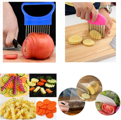 Crinkle Cut Knife set, 1 Fork Slicing Helper 3 Stainless Steel Crinkle Cutter, Fruit And Vegetable Wavy Chopper Knife, Potato Cutter Onion Cutter Fren