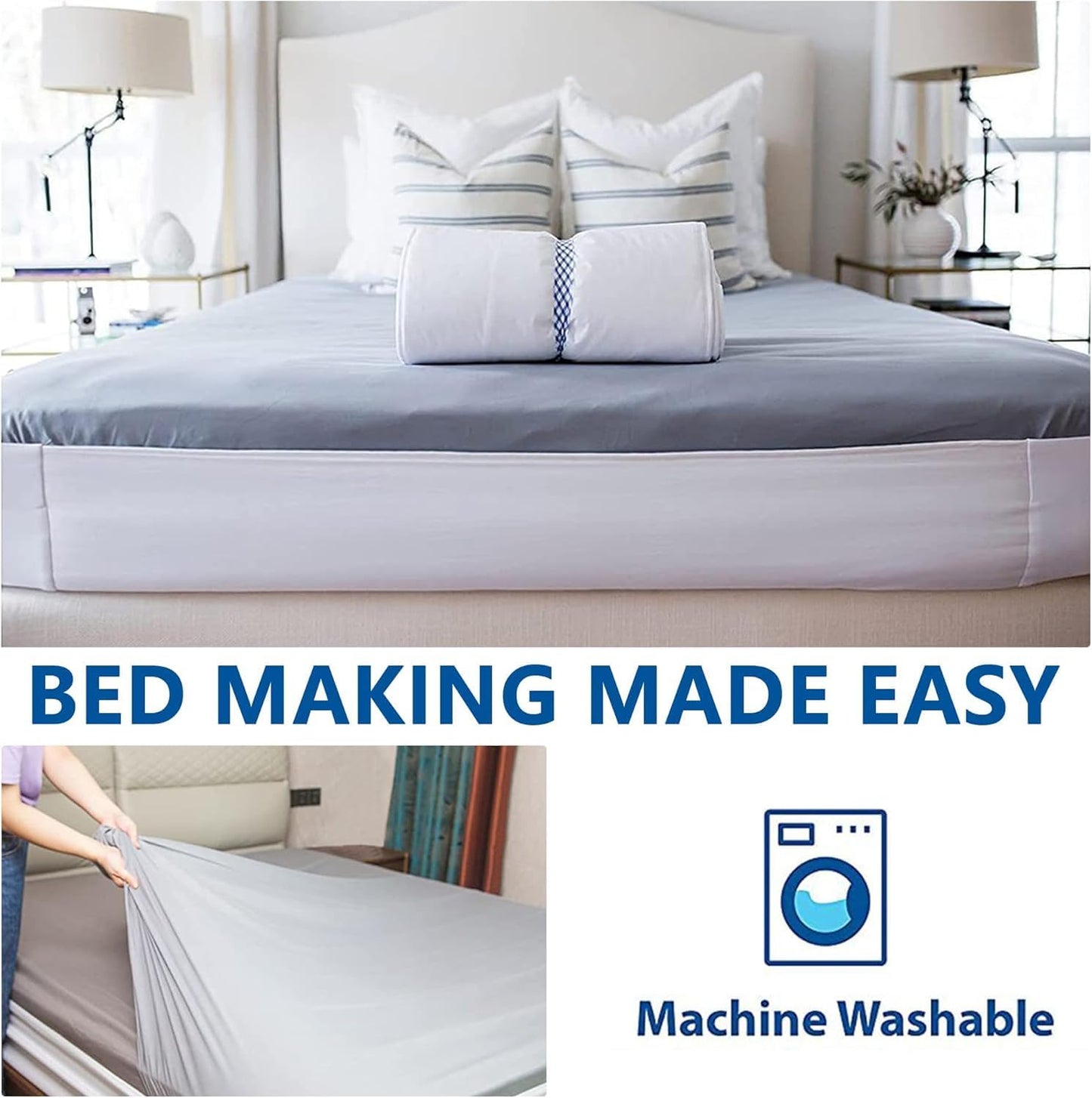Bed Sheet Holder Straps:7.9inch Wide Bed Sheet Fasteners,Fitted Sheet Straps to Hold Sheets on The Bed,Elastic Bands Bed Sheet Straps for All Mattress Sizes (Single（38" x 75"）)
