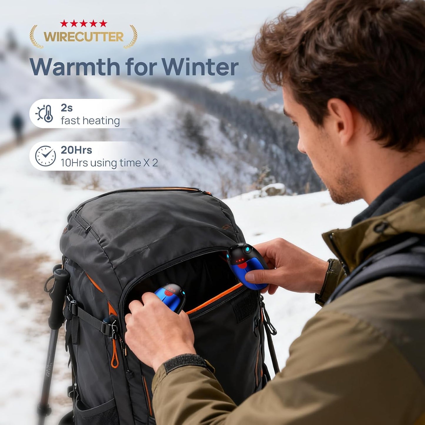 Hand Warmers Rechargeable, 2 Pack Portable Pocket Hand Warmers, 20Hrs Long Heating Double Warm Electric Handwarmers, Reusable Heater for Outdoors, Camping, Hunting, Golf, Fishing