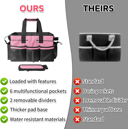 Boczif Cleaning Caddy Bag Wearable,Cleaning Caddy Supplies Organizer(Pink) | with Handle, Shoulder Straps & Detachable Divide, Cleaning Tool Organizers Tote Bag for Cleaners & Housekeepers