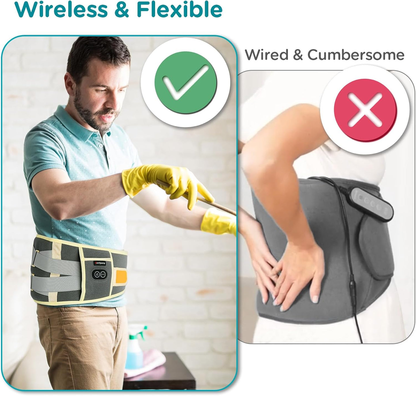 Comfytemp Cordless Heating Pad with Massager for Back, Gifts for Women Men | FSA Eligible HSA, Portable Lower Back Massager, Rechargeable Wireless Electric, Birthday Mom Dad Seniors 3 Heat 30mins, Grey