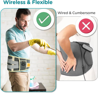 Comfytemp Cordless Heating Pad with Massager for Back, Gifts for Women Men | FSA Eligible HSA, Portable Lower Back Massager, Rechargeable Wireless Electric, Birthday Mom Dad Seniors 3 Heat 30mins, Grey