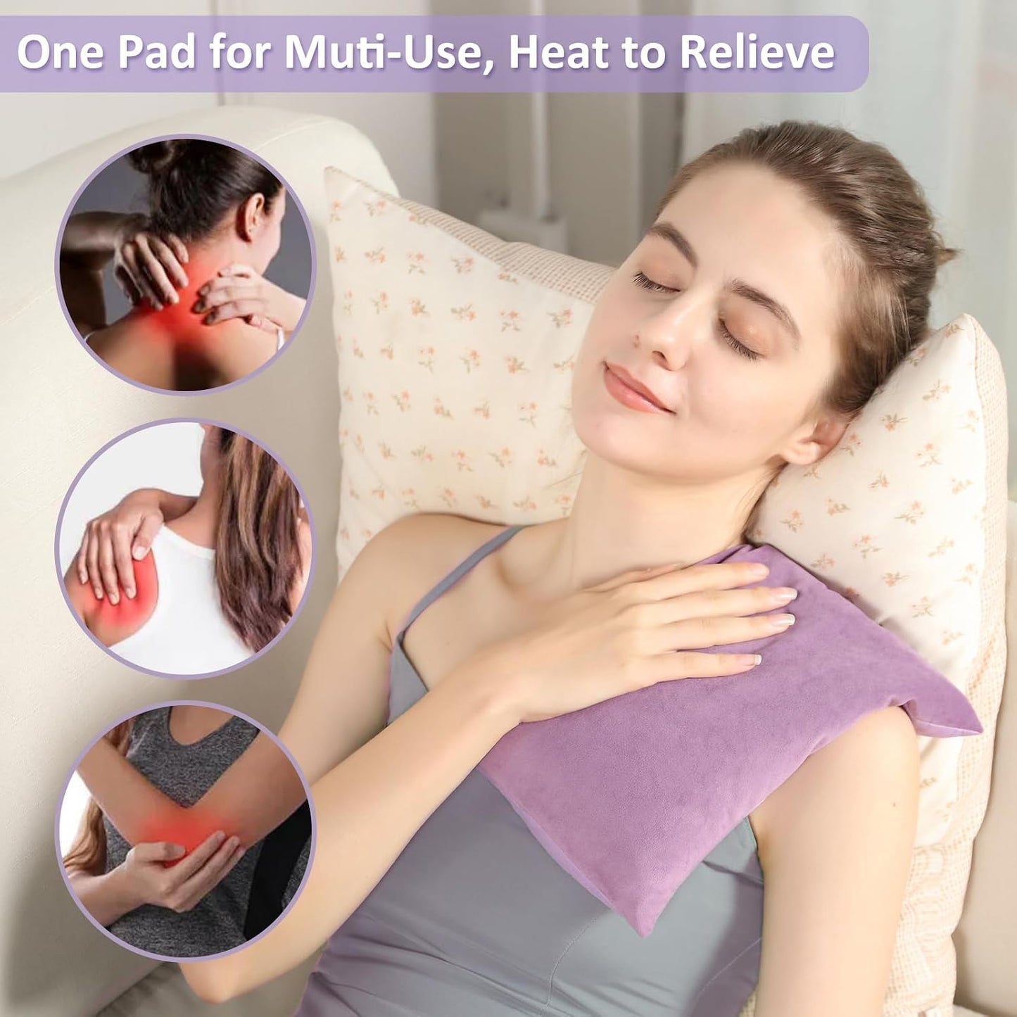 SuzziPad Heating Pad Microwavable for Reduce Discomfort with Washable Cover, 7 x12 Reusable Heat Pads for Shoulder, Belly, Elbow, Knee, Moist Heated Pack, Sore Muscle, Soothing Fatigue, Purple | Removable Cover Design, Long Lasting Moist Heat, Portable