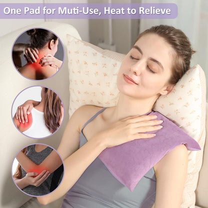 SuzziPad Heating Pad Microwavable for Reduce Discomfort with Washable Cover, 7 x12 Reusable Heat Pads for Shoulder, Belly, Elbow, Knee, Moist Heated Pack, Sore Muscle, Soothing Fatigue, Purple | Removable Cover Design, Long Lasting Moist Heat, Portable