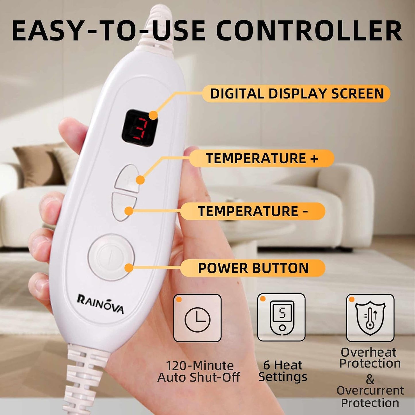 RAINOVA Heating Pad for Back,Neck and Shoulders, Electric Pad with 6 Heat Settings, Birthday Christmas Gifts for Women Men Mom Dad Elderly, Overheating Protection & ETL/UL Certified, Machine Washable