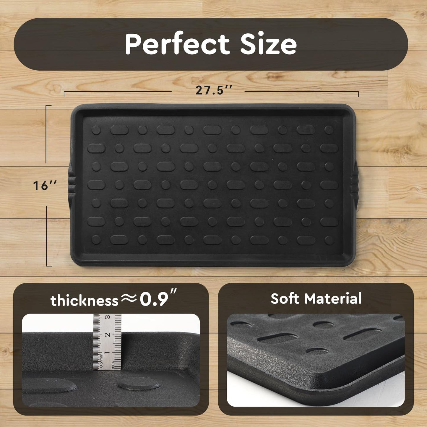 tchdio Durable Rubber Boot Tray and Shoe Mat for Entryway - Heavy Duty Waterproof Shoe Tray Organizer, Non Slip Boot Trays for Front Door, Entryway Muddy Shoes Storage, 16x27.5 Inches
