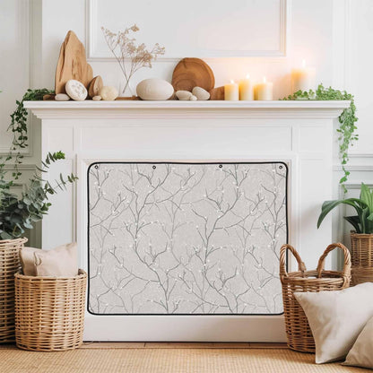 Magnetic Fireplace Cover White Vines Fireplace Screen Decorative Flowers Leaves Tree Branches Insulation Fireplace Blocker Blanket Save Energy Fireplace Draft Stopper Covers for Living Room 39x32 Inch