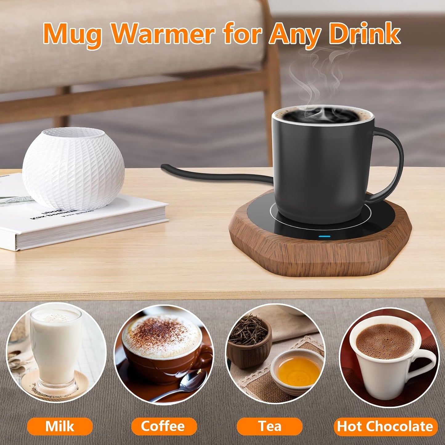 Coffee Mug Warmer: Smart Beverage Heating Plate Candle Wax Cup Warmer Electric Thermostat Coaster for Hot Coffee Milk Tea Water Cocoa Desk Home Office Use (R1 Black)