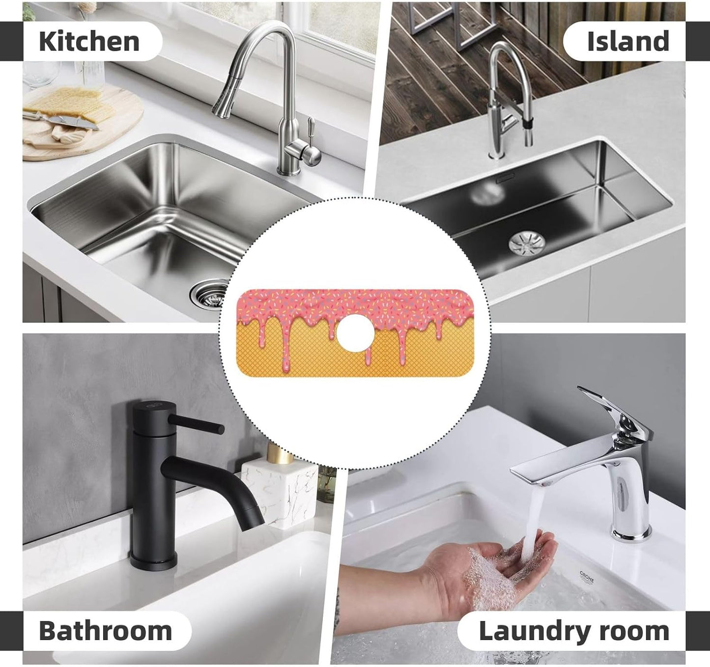 Aquamarine Blue Mexican Tiles Faucet Splash Guard Mat for Kitchen Sink 15x5.5" - Colors B