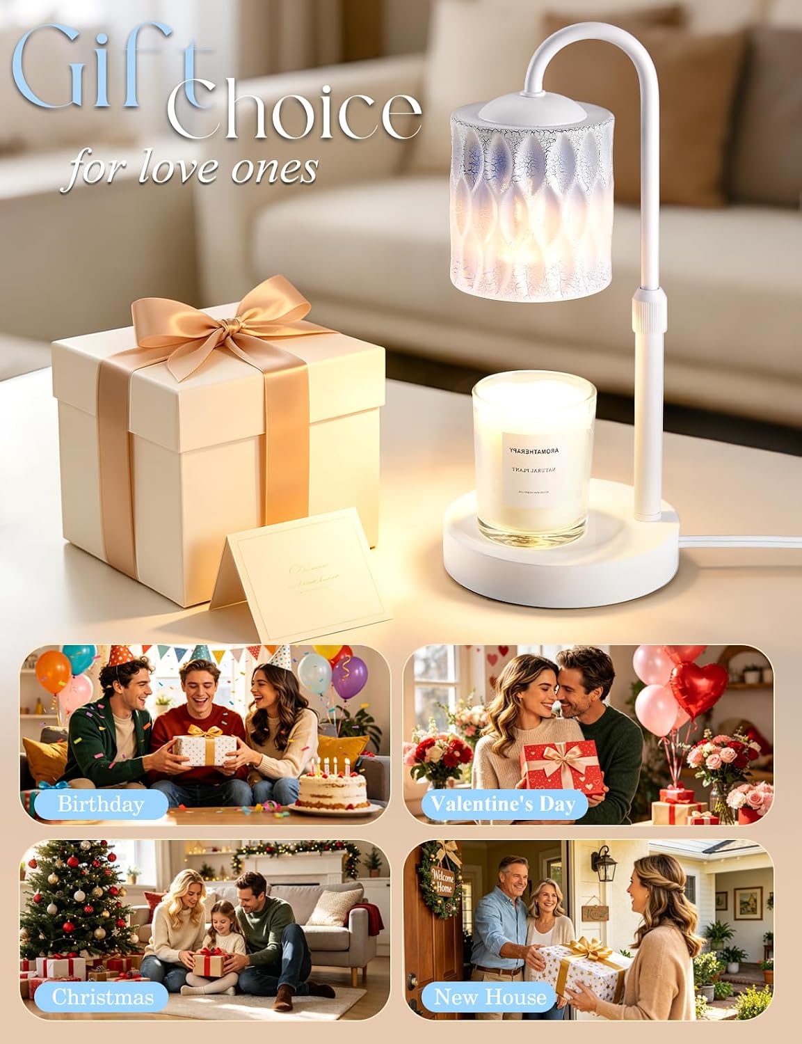 Briever Dimmable Candle Warmer Lamp with Timer, Height Adjustable Electric Candle Wax Warmer, Christmas Birthday Gifts for Women Mom, House Warming Gifts New Home Room Decor, Black Solid Wood Base