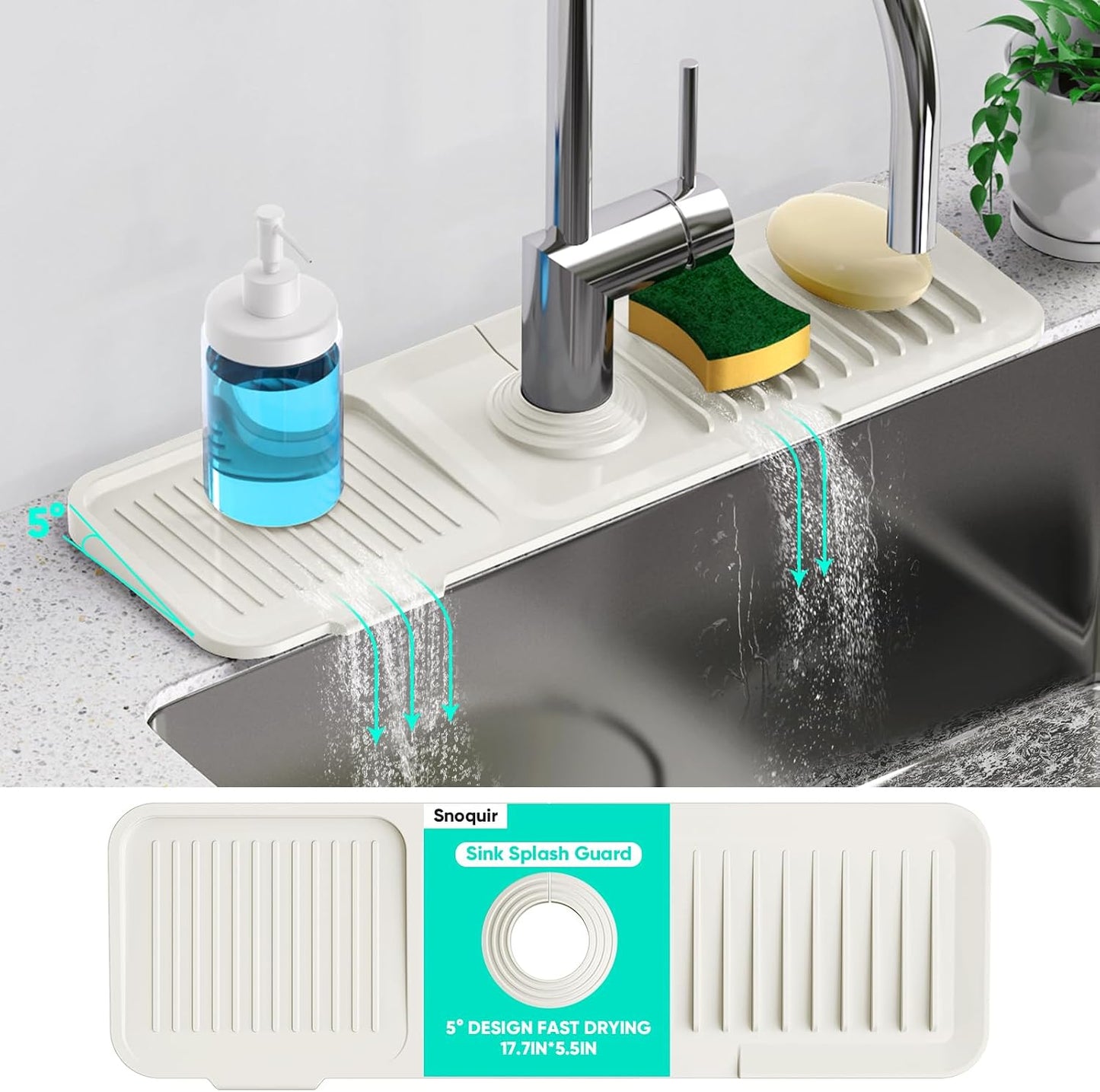 24 Inch Longer Faucet Mat for Kitchen Sink [5° Slope Fast Self-draining]Bathroom Kitchen Sink Splash Guard Silicone Sinks Faucet Mat Splash Guard for Kitchens Sinks Area Tidy Splashs Draining Mats