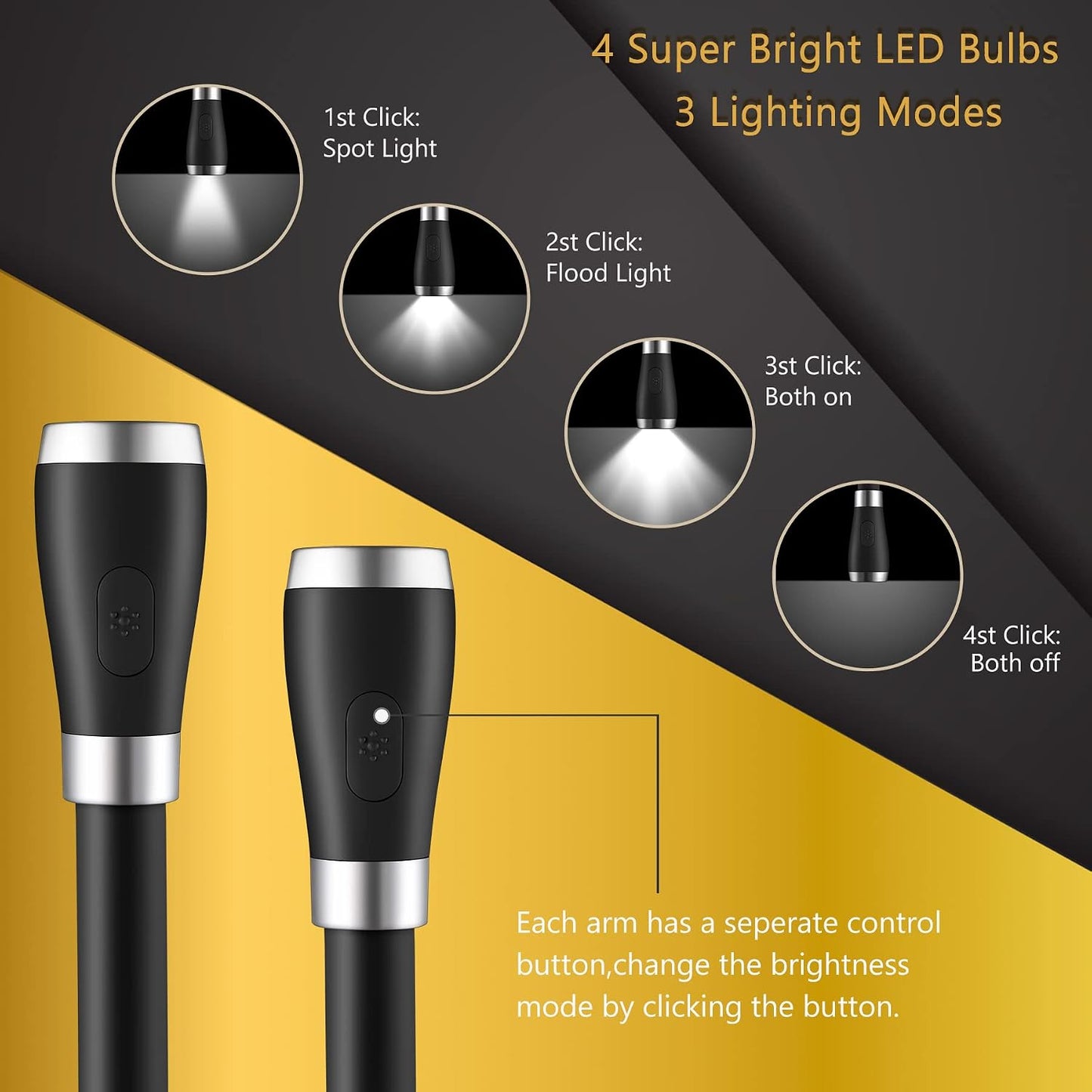 Neck Book Light LED Reading Lamp USB-C Rechargeable, Hands Free, 4 LED Bulbs, 4 Adjustable Brightness, for Reading in Bed or Reading in Car (Green)