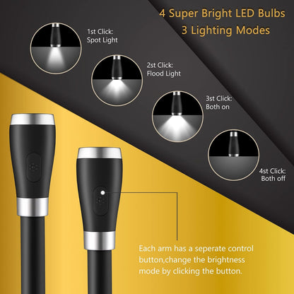 Neck Book Light LED Reading Lamp USB-C Rechargeable, Hands Free, 4 LED Bulbs, 4 Adjustable Brightness, for Reading in Bed or Reading in Car (Green)