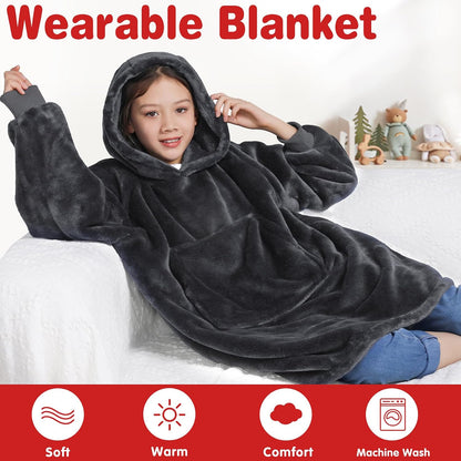 Wearable Blanket Sweatshirt Gifts for Women and Men, Warm and Cozy Giant Blanket Hoodie, Thick Flannel Blanket with Sleeves and Giant Pocket - Dark Gray