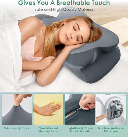 DONAMA Cervical Pillow for Neck and Shoulder Pain Relief, Cooling Contour Memory Foam Pillow, Dual-Height Ergonomic Neck Support Pillow for Side Back Stomach Sleepers with Removable Pillowcase
