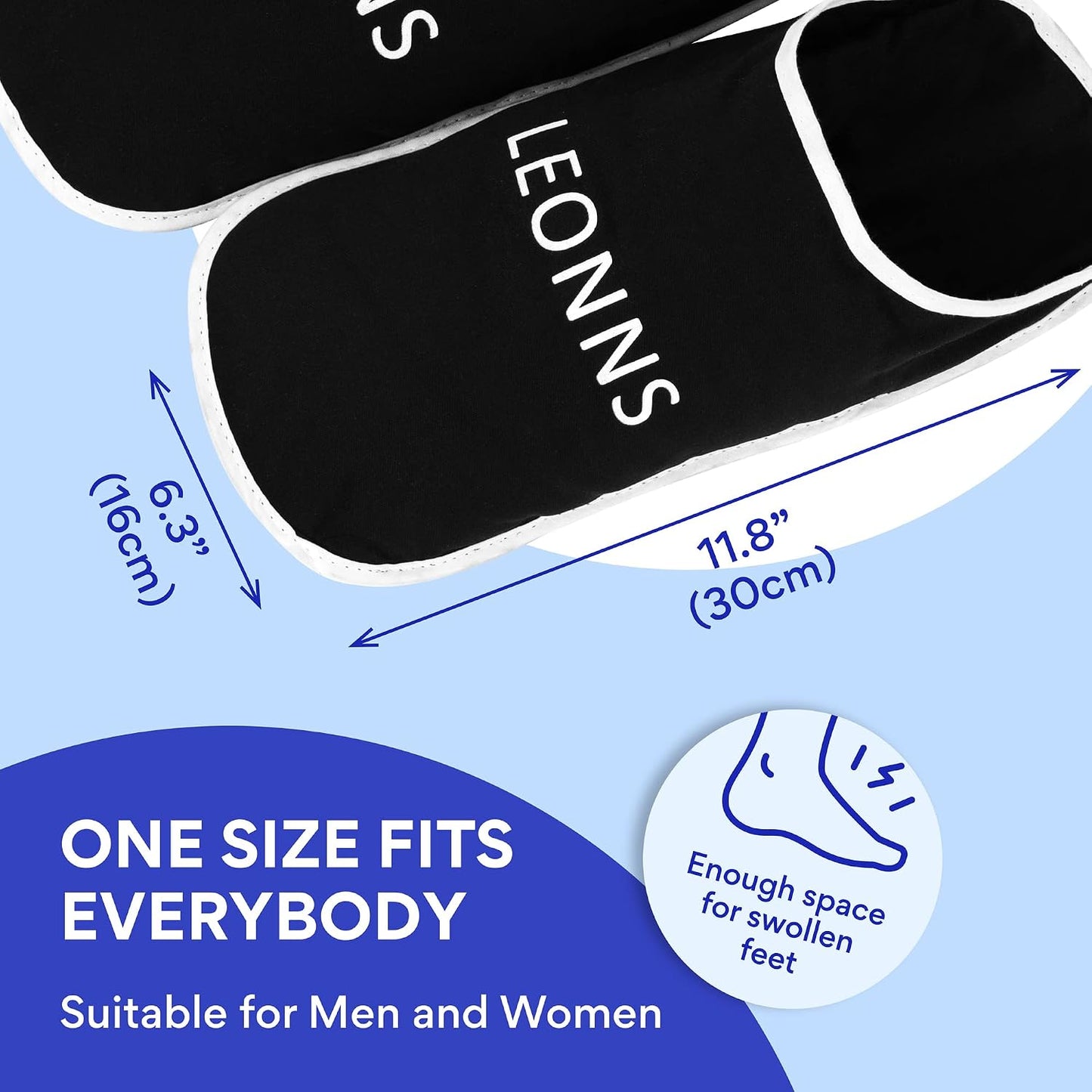 LEONNS Gel Foot Ice Pack Slippers - Provides Hot and Cold Therapy for Foot Pain, Neuropathy Pain Relief for Feet, Gout Relief, Swollen Feet, Plantar Fasciitis and Heel Spurs- One Size Fits Most (Blue)