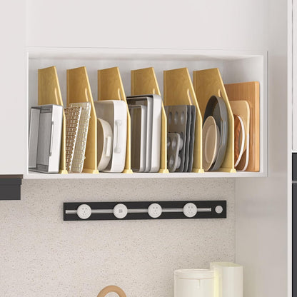 4 Pack Wood Tray Dividers for Cabinet, Cookie Sheet Organizer for Cabinet | No cutting required, Premium Wood, 2 Assembly Methods, Kitchen Cabinet Dividers for Storing pans, Baking tray, Cutting Board