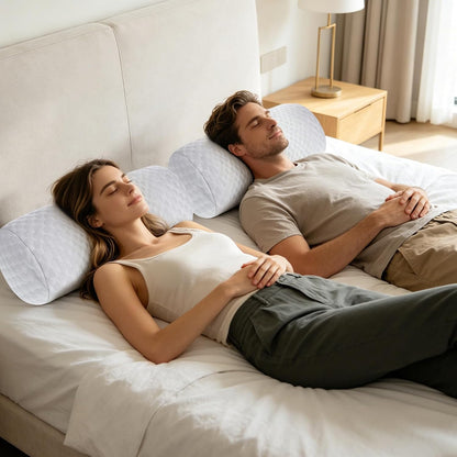 2 Pack Cooling Neck Roll Pillow Memory Foam Round Cylinder Bolster Cervical Round Support Pillow with Washable Breathable Cover for Sleeping Pain Relief