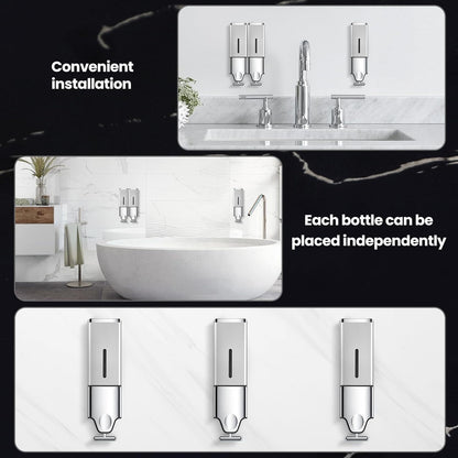 EHORIA Shampoo and Conditioner Dispenser, Shower Soap Dispenser | Shower Dispenser 3 Chamber No Drill, Wall Mounted Refillable Bottles, Shower Accessories for Bathroom, RV&Hotel,18.6oz 3 in 1
