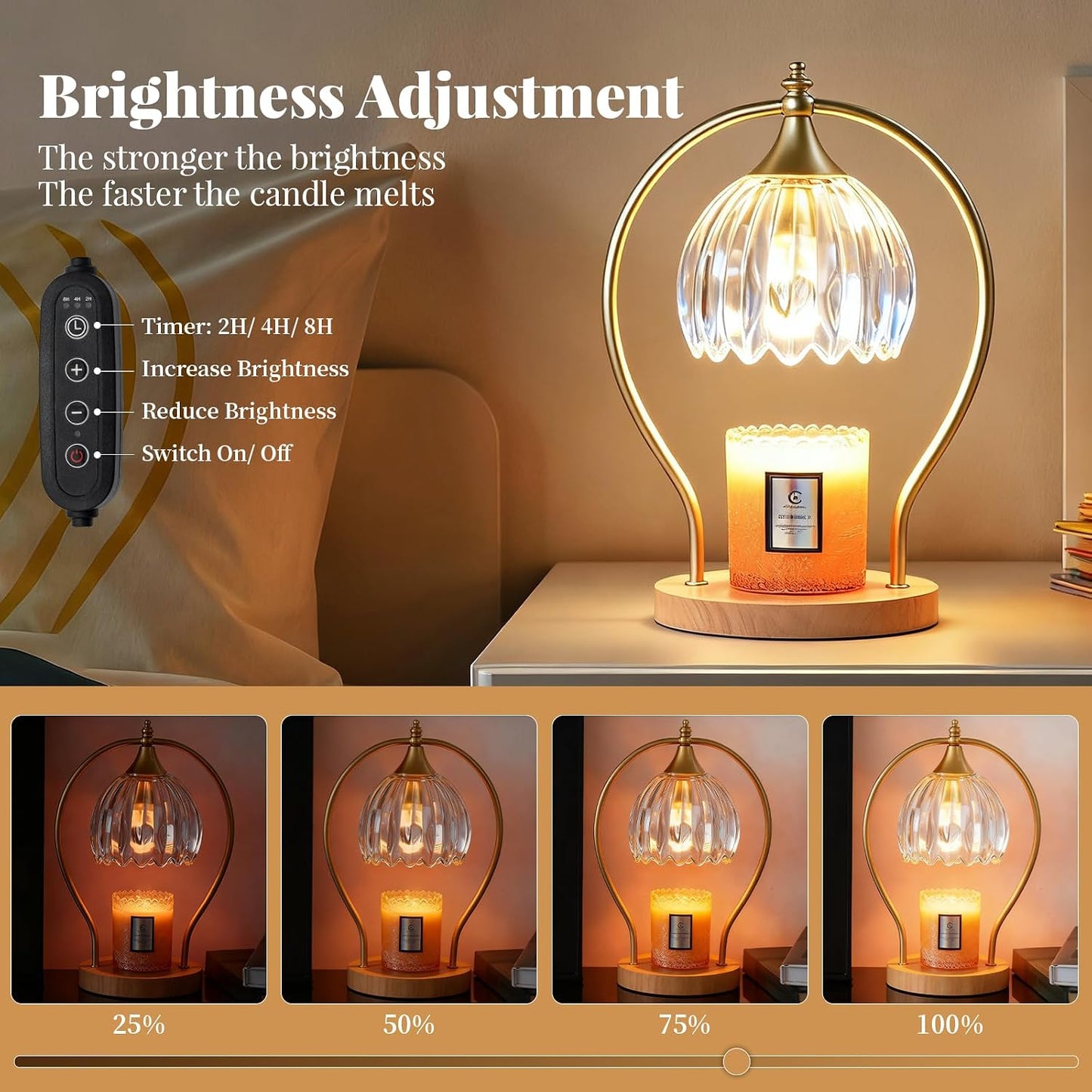 GOODBUY Candle Warmer Lamp with Timer Dimmable: Electric Candle Warmer Birthday Gifts for Women Mom - Candle Lamp Warmer House Warming Gifts New Home Decor - Wax Warmer for Jar Candles with 2 Bulbs