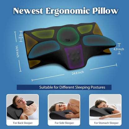 Cervical Pillow for Neck Pain Relief, Cooling Contour Memory Foam Pillows Support Odorless Ergonomic Neck Pillow Adjustable Orthopedic Bed Pillow for Side Back Stomach Sleeper with Pillowcase,Snow
