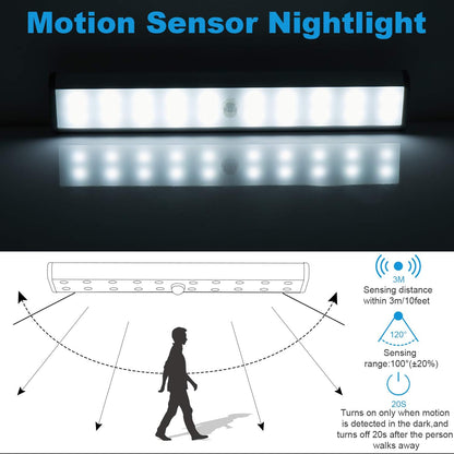 Wireless Motion Sensor Cabinet Lights 10-LED USB Rechargeable Closet Lights LED Under Cabinet Lighting for Wardrobe/Drawer/Stairs/Cupboard/Counter/Pantry/Stairs,Stick On Anywhere,2 Pack,White Light
