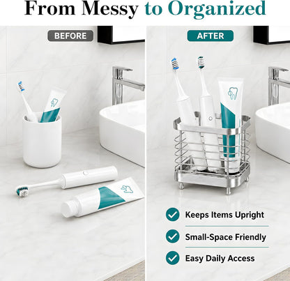 Stainless Steel Electric Toothbrush Holder for Bathroom with Drainage | Anti-Slip Countertop Tooth Brush Holder Caddy Stand, Toothbrush and Toothpaste Organizer, Black Bathroom Accessories Decor