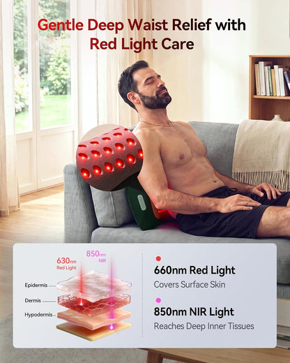 FliKEZE 4-in-1 Lumbar Massager with Red Light 650/850nm Cordless 5000mAh | Lumbar Support Pillow Lower Back Massager with Vibration, Airbag Traction & Heating for Back & Waist Comfort, FSA Eligible