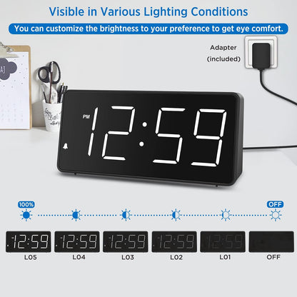 Peakeep Digital Alarm Clock for Bedroom Bedside, Large Display, USB Charger