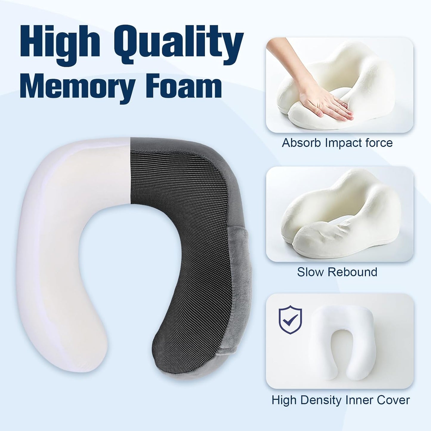 Cirorld Neck Pillow for Traveling, Travel Pillows for Airplanes,100% Pure Memory Foam Travel Neck Pillow, Adjustable Flight Pillow, Portable Plane Accessories with Eye Mask, Earplugs, Carry Bag