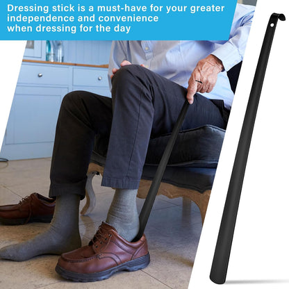 2 Pcs 31.5'' Extra Long Metal Shoe Horn for Elderly, Silver | Shoehorn Dressing Stick for Senior Disabled Men Women Limited Mobility, Standing Reach Assist, No Bending Needed